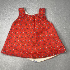 Vintage Handmade Baby Doll Dress Jumper Fits 10" - 12" Home Made Red Floral