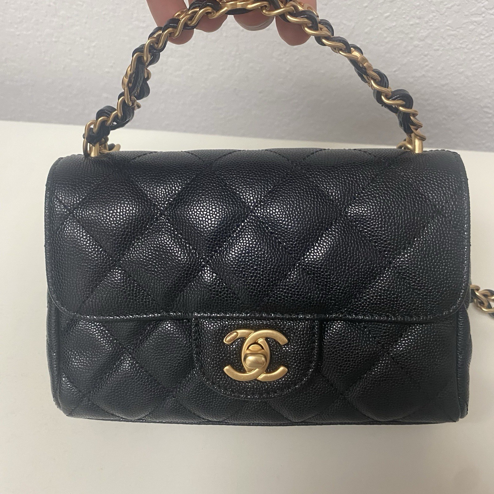 Chanel Black Caviar Mini Rectangular Chain Top Ha… - image 4