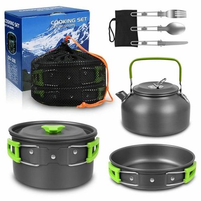 8Pcs Set Camp Cookware Camping Cooking Portable Mess Kit Backpacking Gear Non...
