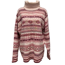 VTG Fashion Bug Turtle Neck Sweater Sz 22/24 Pink Sequins Snow Bunny Some Flaws