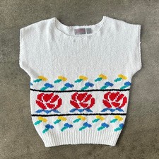 Vintage 90s Worthington Floral Knit Short Sleeve Women's Medium Sweater