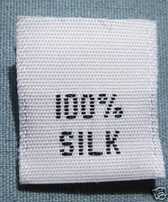 100 PCS WHITE WOVEN CLOTHING LABELS, CARE TAGS - 100% SILK 