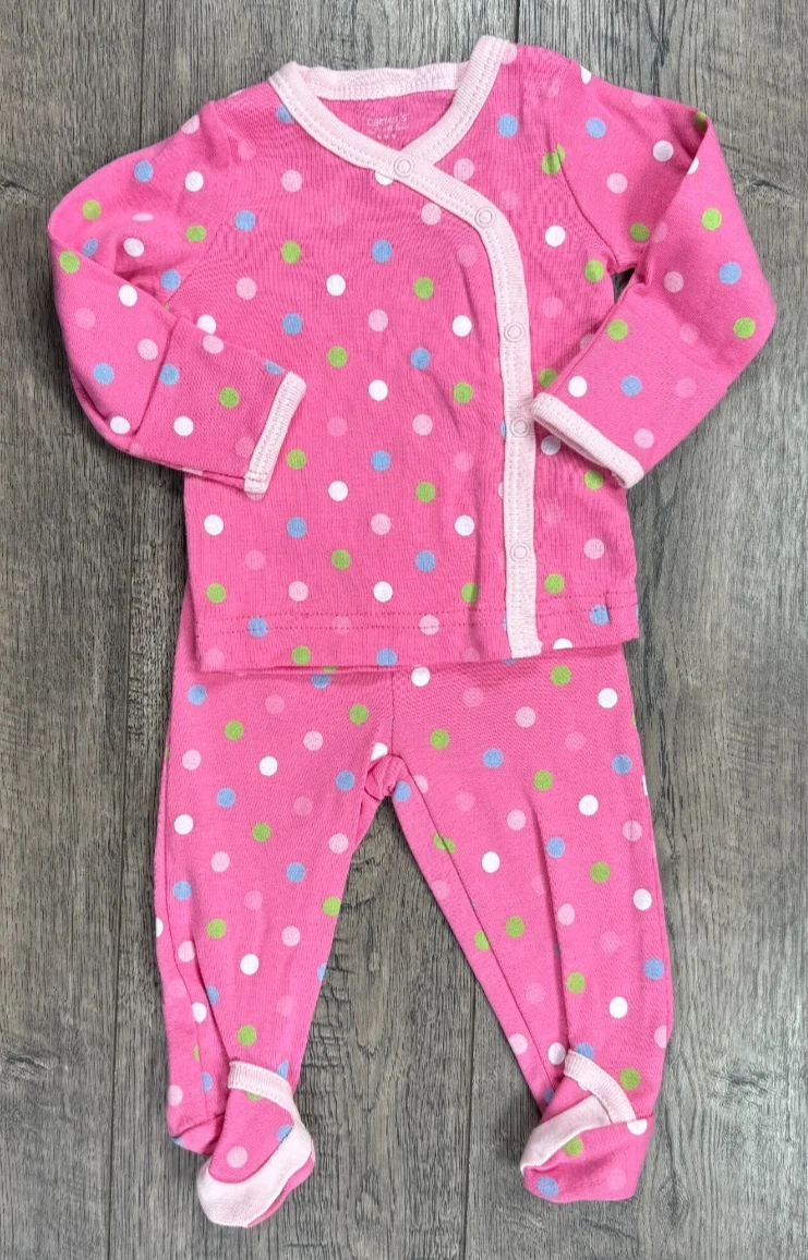 Baby Girl Clothes Nwot Vintage Carter's 2pc Newborn Pink Polka Dot Footed Outfit