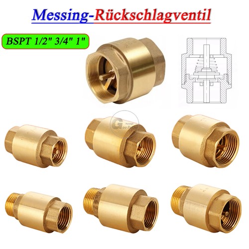 Rückschlag Ventil Messing BSPT 1/2" 3/4" 1" Zoll Rückschlagventil IG/AG Gewind - Picture 1 of 18