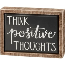 Think Positive Thoughts  Primitive by Kathy Wood Enamel Mini Sign 3 in x 4 in