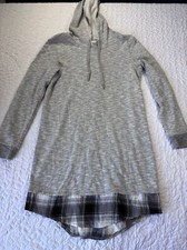 Maurice’s Grey Plaid Knit Hooded Drawstring Sweater Dress size small