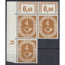 Mi. Nr. 124 Eckrandeinheit links oben postfrisch, DZ neg 2 ohne Nagelkopf