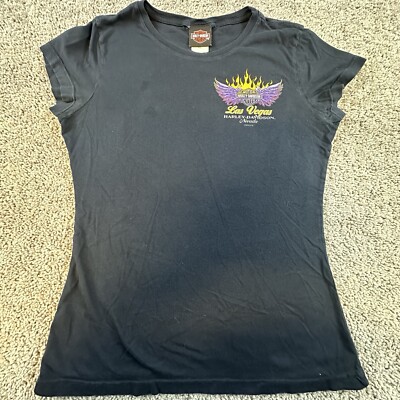 Harley Davidson Shirt Women's Medium Black Las Vegas Nevada 2010 Comfy Biker Top