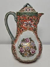 MORIAGE Antique Japanese Porcelain Hand Enameled Pitcher Teapot Repairs To Lid