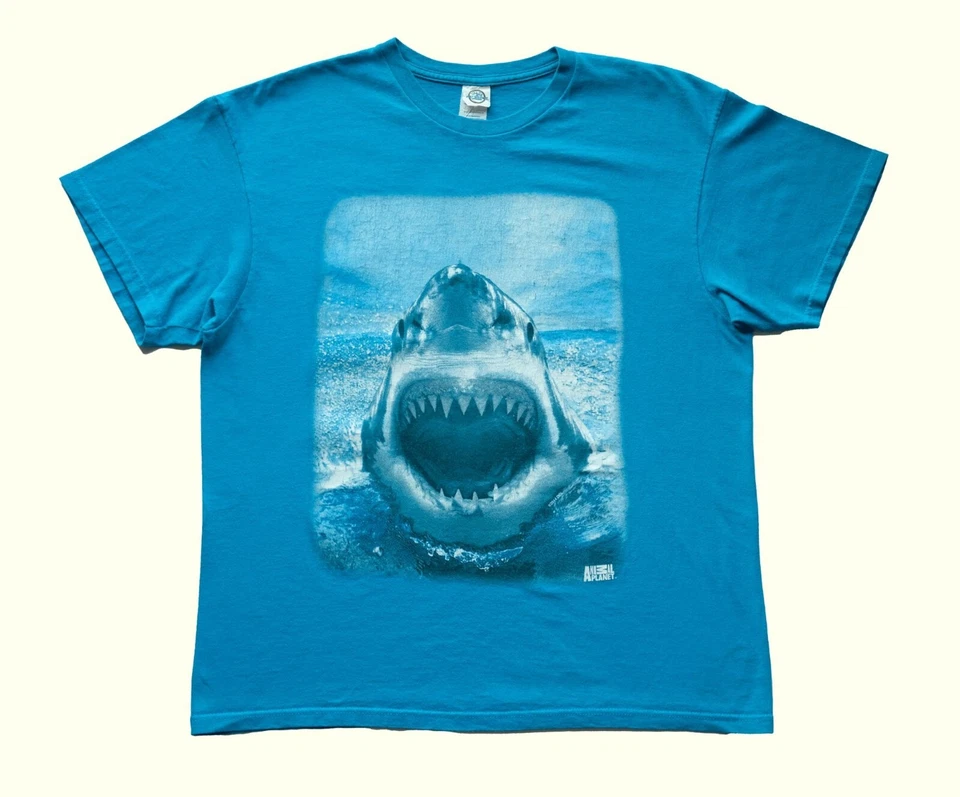 CAMISETA ANIMAL PLANET SHARK WEEK DELTA Y2K 100% ALGODÓN AZUL HOMBRE TALLA XL 2014 Foto 2 de 4