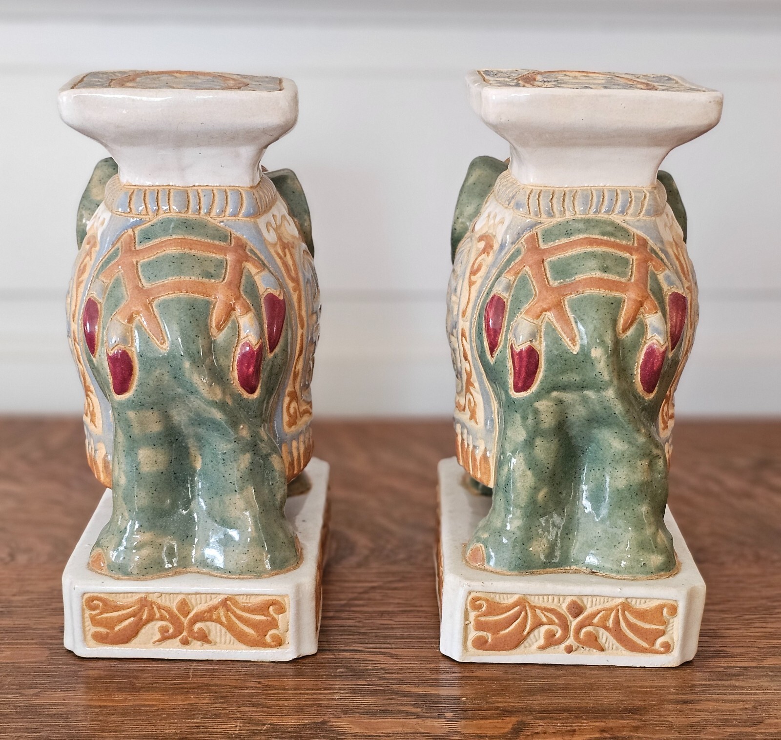 VTG. CERAMIC CEREMONIAL ELEPHANT BOOKENDS eBay