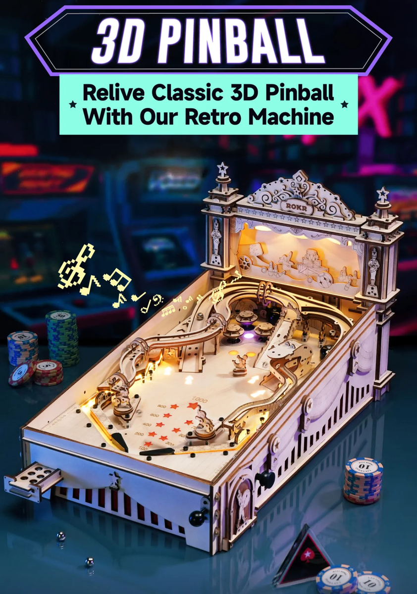 DIY! 3Dウッドパズル　PINBALL DIY 3D Wooden Pinball Puzzle - Vintage Style Machine for Kids
