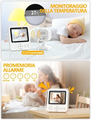 Baby Monitor Video e Audio 2,8" 720P 2000mAh IPS Zoom Digitale VOX Visione Funzi - Foto 8 di 9