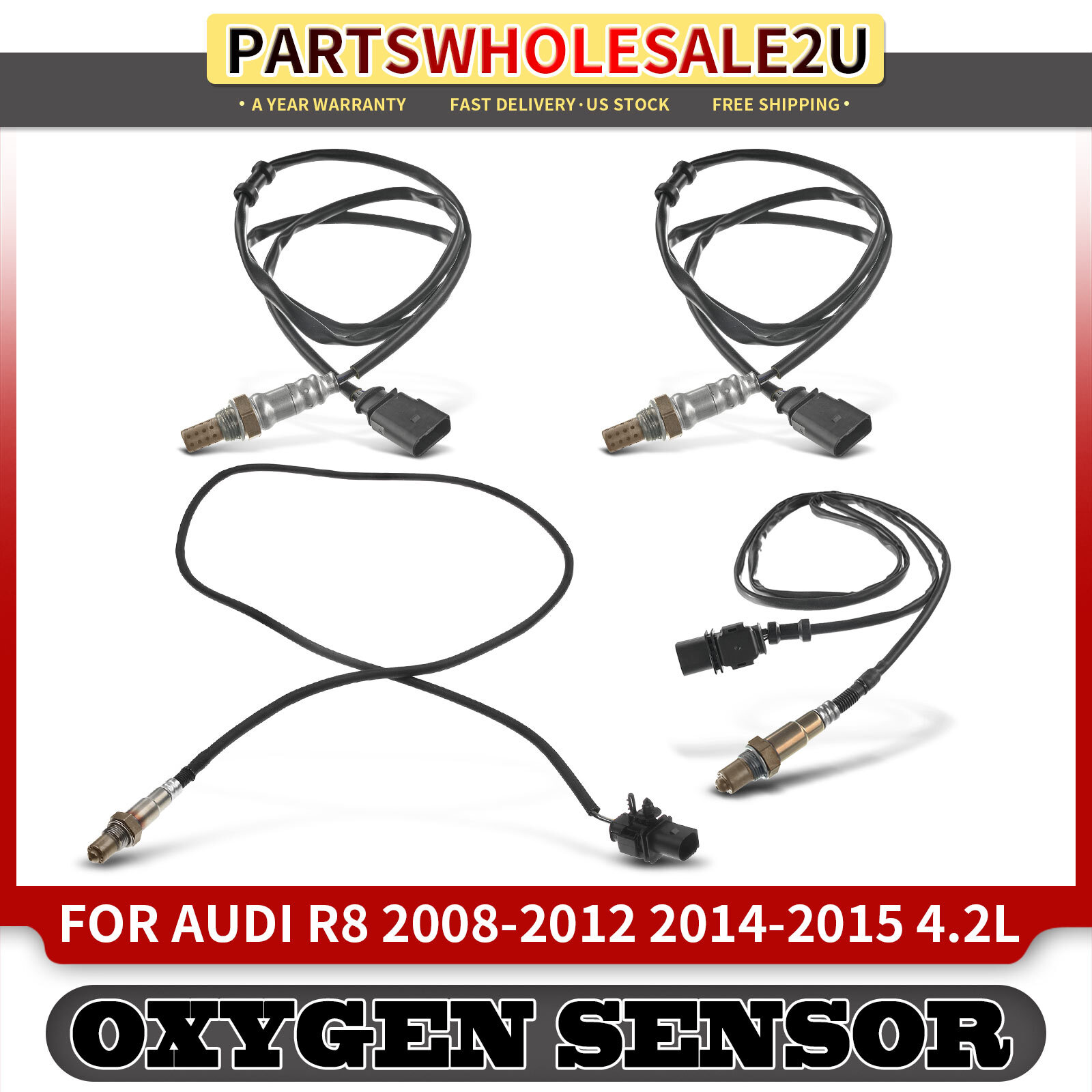 4x Upstream & Downstream O2 Oxygen Sensor for Audi R8 2008-2012 2014-2015 4.2L