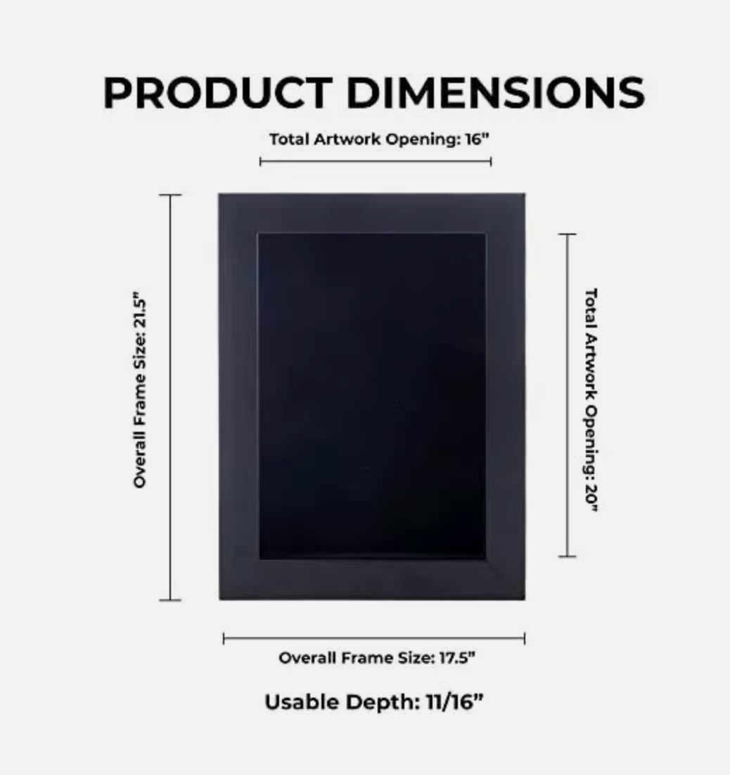 16x20 Shadow Box Frame Black Wood – 3/4\" Usable Depth, UV Resistant Acrylic, Acid-Free Backing, Hanging Hardware