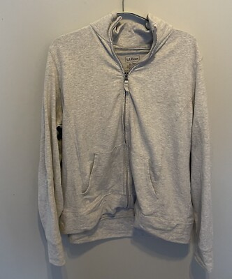LL Bean Women Mock Neck  Full Zip Size XL Gray Sweatshirt