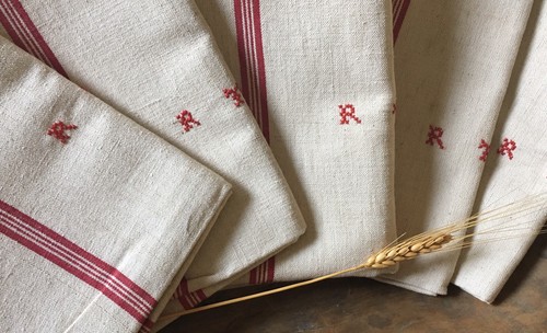 ONE Antique Vintage French Métis Towel Torchon - Red Stripe Mono RT - Patina - Picture 5 of 5