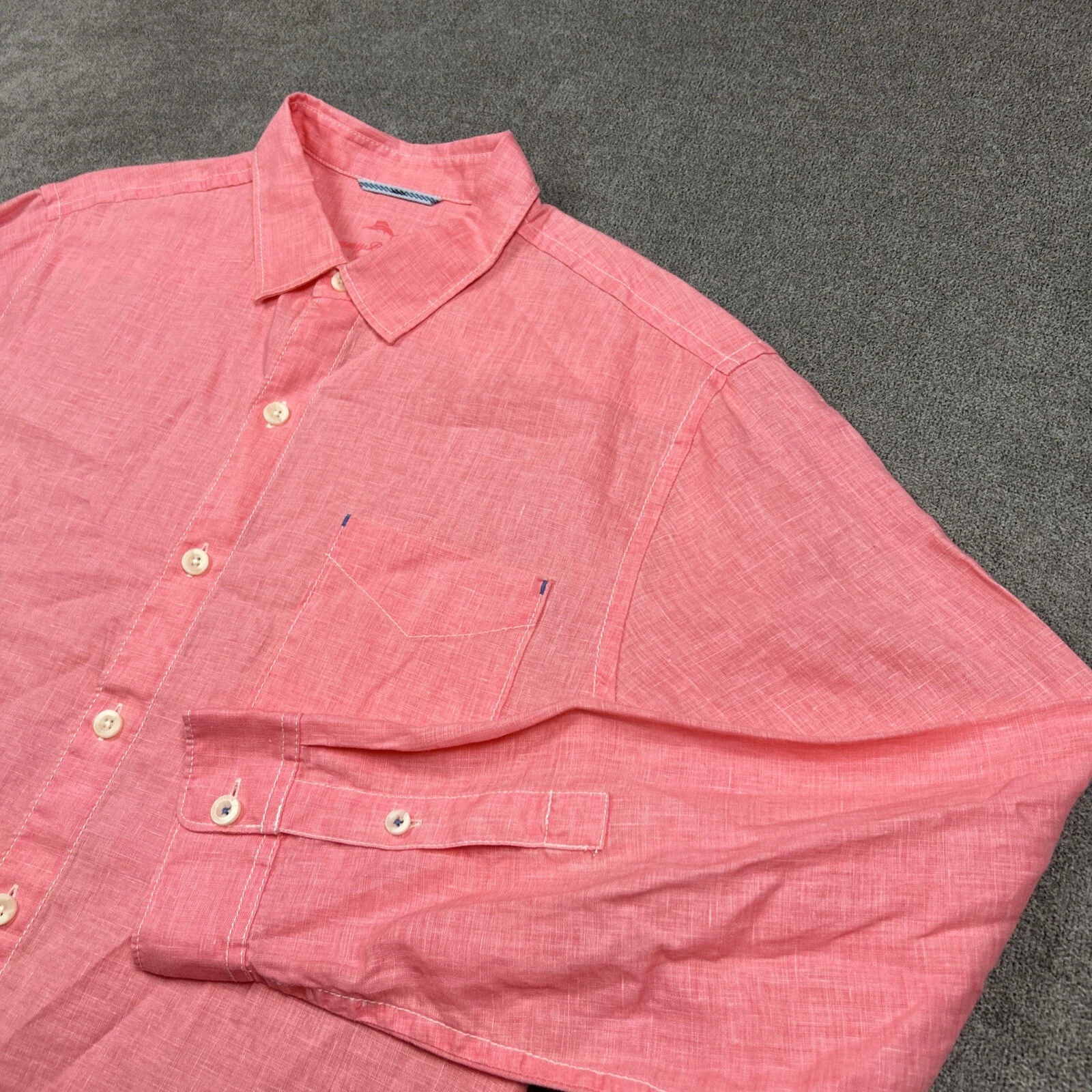 Tommy Bahama Shirt Mens Large Relaxed 100% Linen Light Red Casual Relax Beach