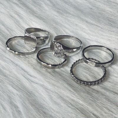 6pcs Y2k Vintage Rings Set Acrylic Colourful Retro Women Ring