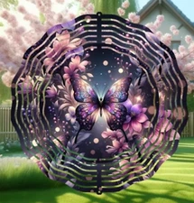Purple Butterfly and Flowers 10" Wind Spinner