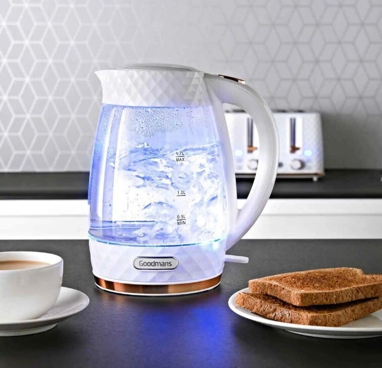 Goodmans Kettle & 4 Slice Toaster Set White Diamond & Rose Gold eBay