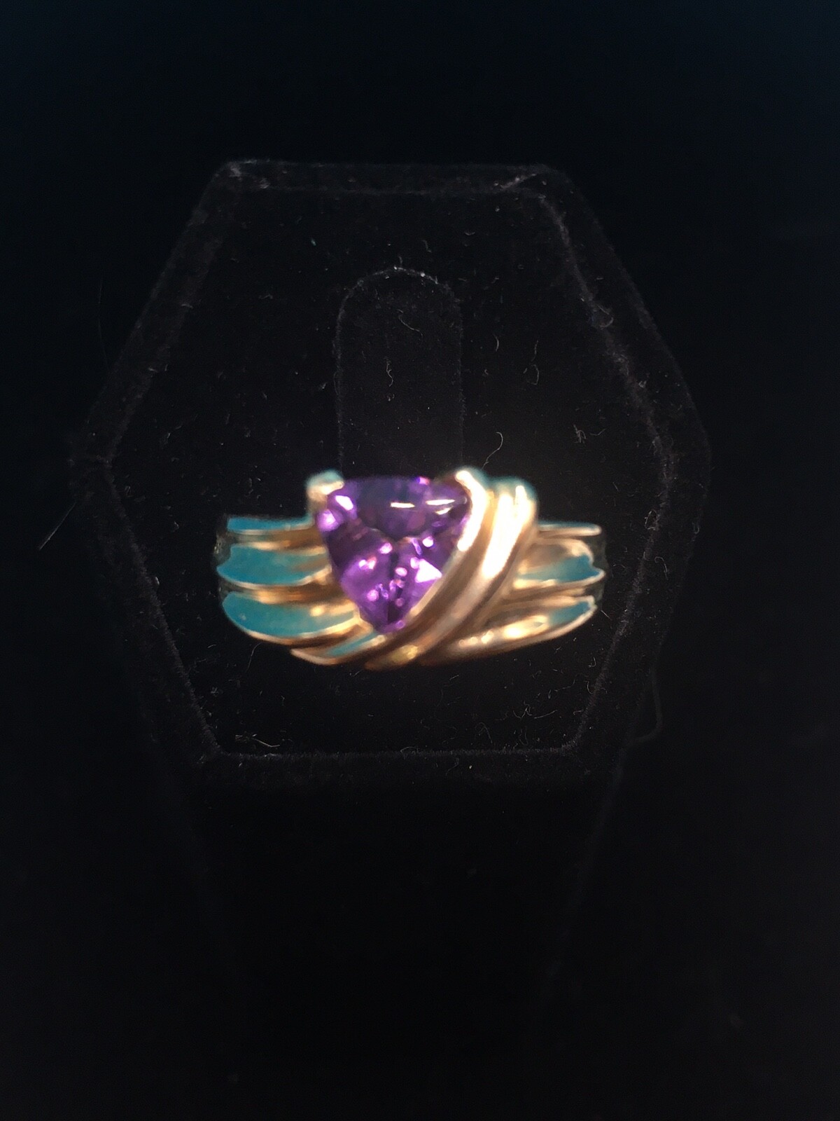 #2312 Triangular Amethyst 10K Solid Gold Ring, St… - image 1
