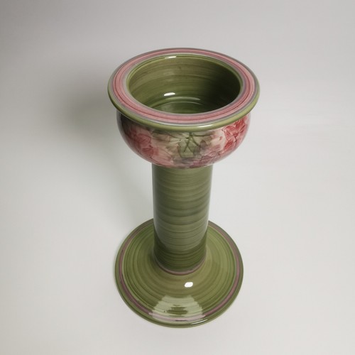 ~ Vintage Jersey Pottery ~ Candle Holder ~ Hand Thrown & Painted ~ Green Pink ~ - Picture 3 of 10