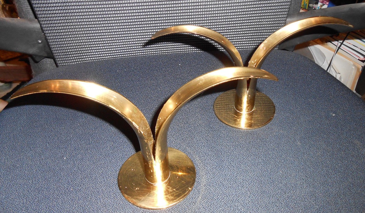 Ystad ll＊Candle stand＊・* Mid Century Pair of Lily Shaped Ystad Metalll Candelstick Holders