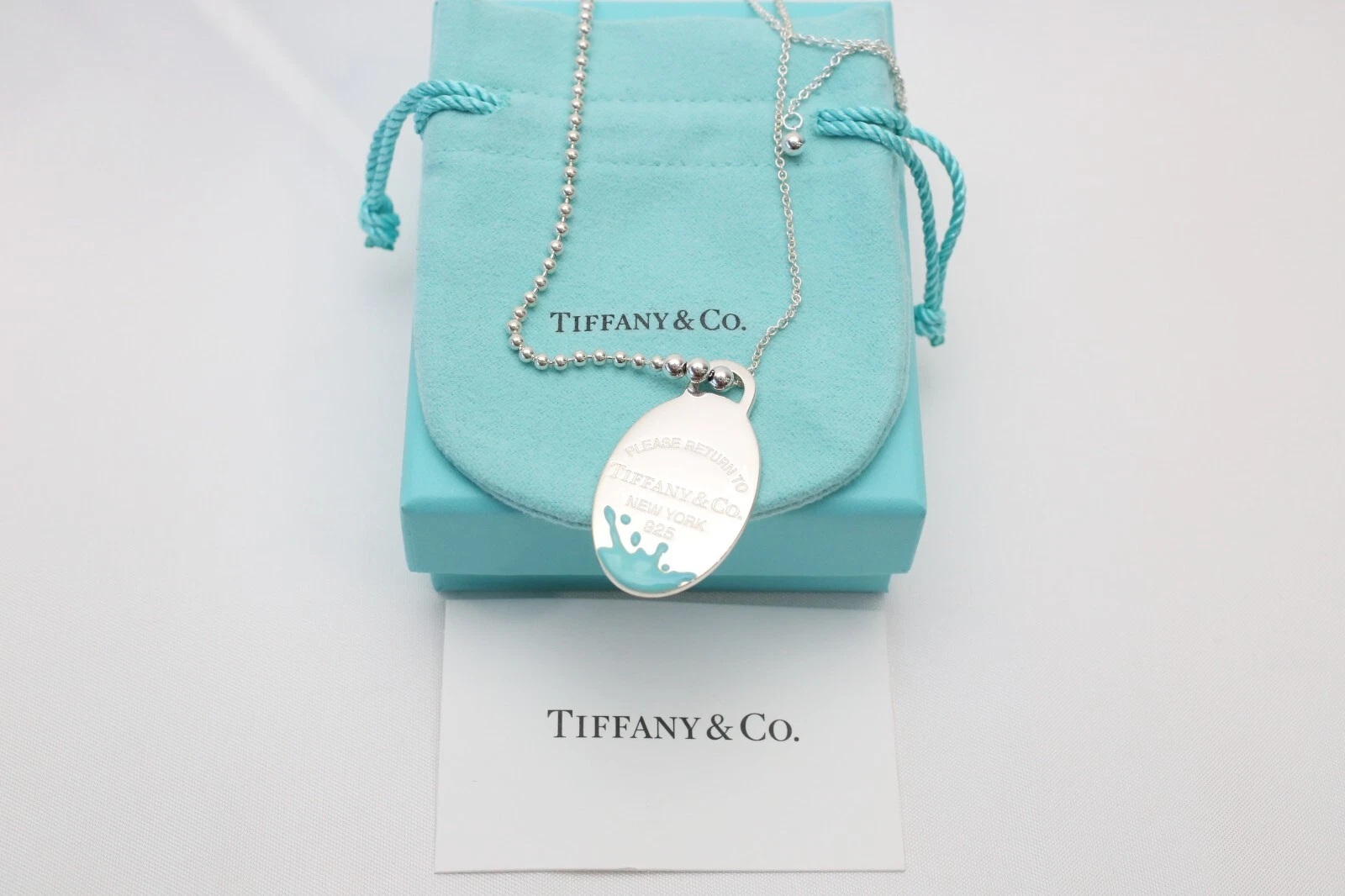 NEW Tiffany & Co. 925 Splash Oval Please Return to Tiffany Necklace, 28 30"