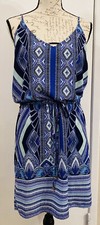 MERCER & MADISON Sundress Strappy Rear Tie Multicolor Abstract Blues Summer 6