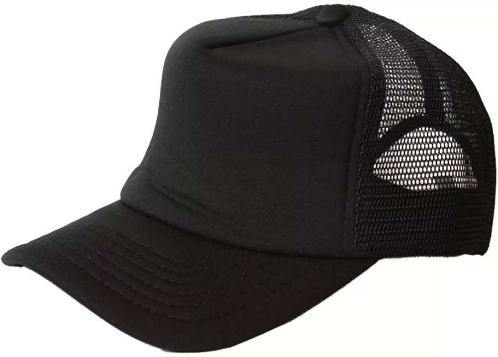 Black Foam Trucker Hat - Blank - Baseball Cap - Breathable Mesh - Adjustable