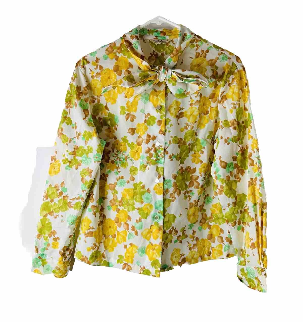 Vintage 60s Mod Womens Medium Pussybow Button Shi… - image 1