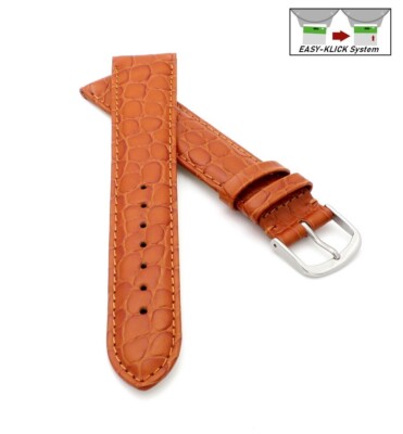 Feines Easy-Klick Alligator Leder Uhrenarmband Munich-XL extralang cognac 20 mm