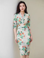 Flower Printed Wrap Dress New Summer Sexy Women's V-neck Party Club Slim Skirt