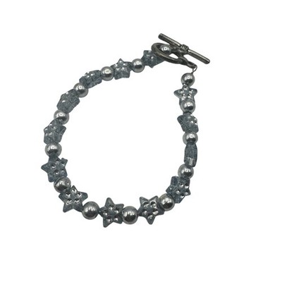 Light Blue Star Beaded Bracelet Toggle Clasp Jewelry Handmade Design Piece