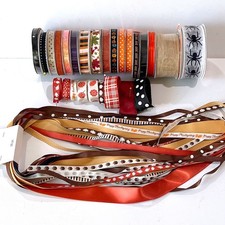 Mixed Lot of Ribbon Rolls Autumn Fall Ribbons Halloween Thanksgiving New  Used