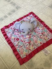 Parent's Choice Elephant Security Blanket Lovey Pink Floral Satin Trim Backing