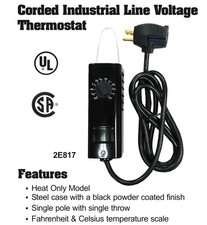 COLUMBUS ELECTRIC Portable Heating Thermostat Equipment 2E817 With Cord Item
