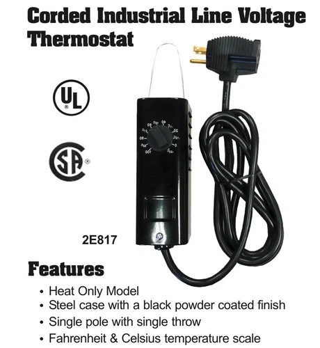 COLUMBUS ELECTRIC Portable Heating Thermostat Equipment 2E817 With Cord Item