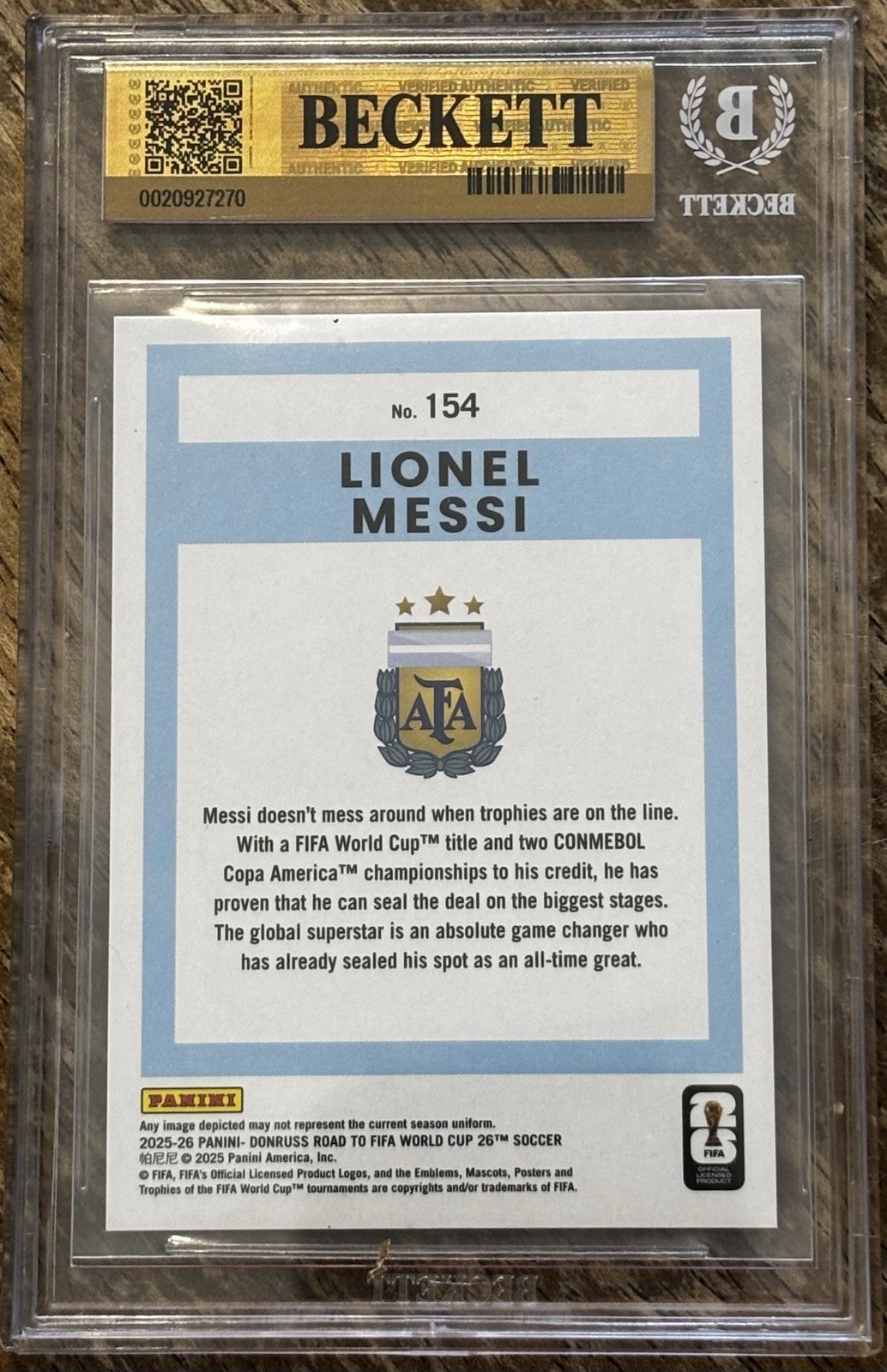 2025 Donruss soccer RD/WC 2026 Lionel Messi#154 RedPyramids BGS 9.5 Pop. 1 of 2! view 4