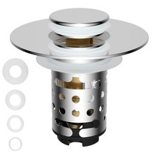 Universal Bathroom Sink Stopper Hair Catcher Upgraded with Chrome Finish