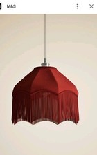 RED VELVET LAMP OR LIGHT SHADE M & S WITH DEEP FRINGE 16 ins diameter RSP £39.50