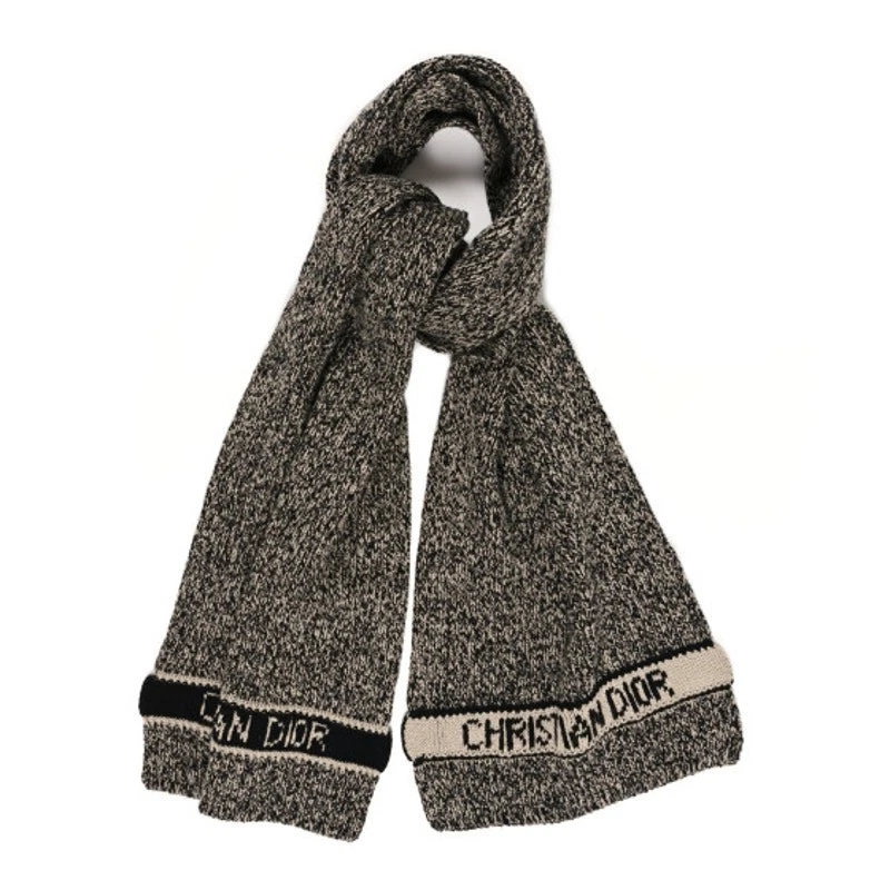 Foulard Christian Dior beige et noir marbré maille épaisse laine cachemire mélangé