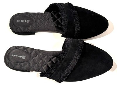 Birdies Black Suede Flats ANI Slide Fringe Mule Women s Slip On Shoes Size 9 US