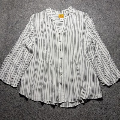 Ruby Rd. Women Top Button Up Black&White Roll Tab Long Sleeve Women Sz 1X