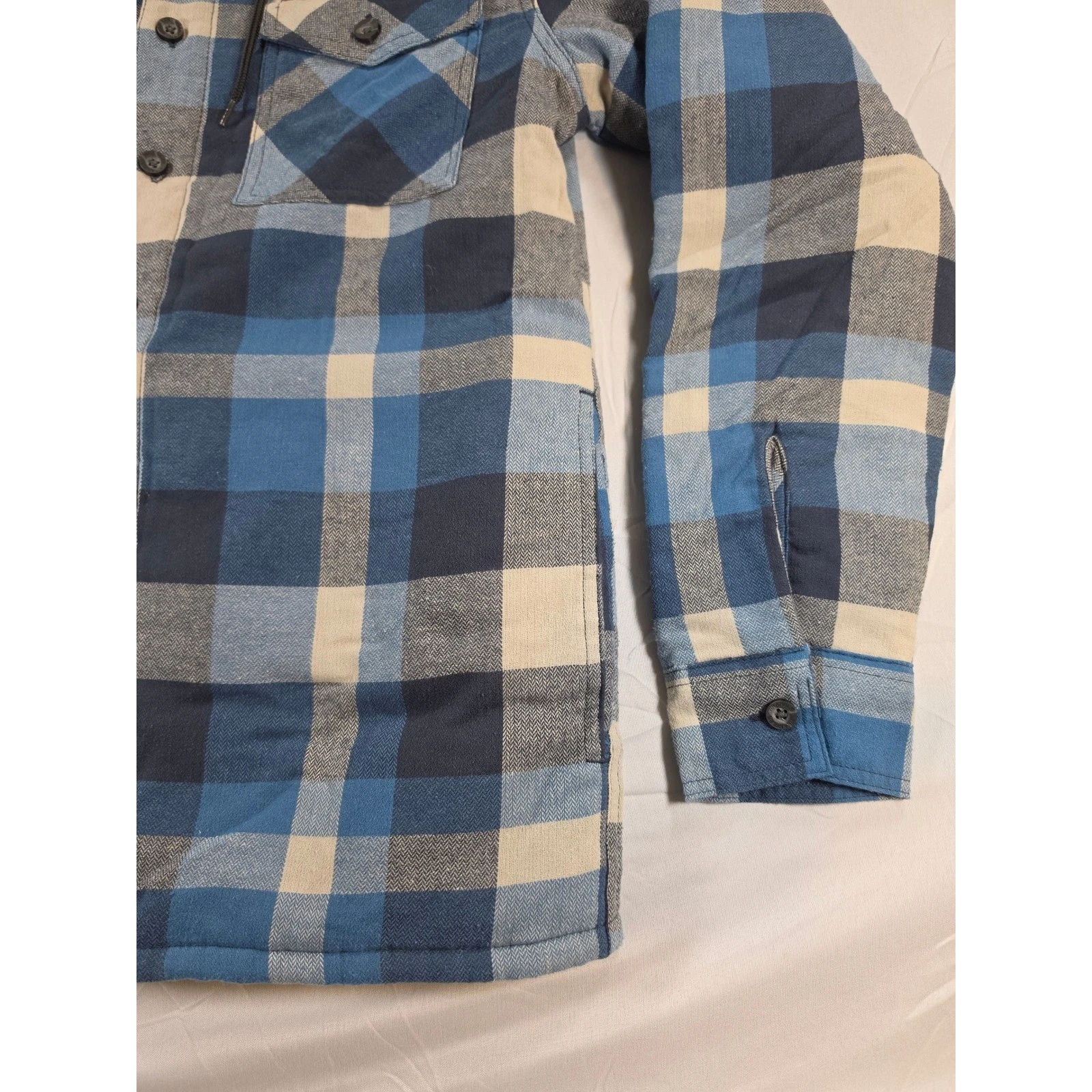 Wrangler Men Blue Plaid Hooded Quilted Flannel Shirt Jacket Size Small 112374180 image 3
