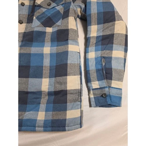 Wrangler Men Blue Plaid Hooded Quilted Flannel Shirt Jacket Size Small 112374180 image 3