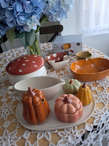 NEXT Autumn Friends Orange Pumpkin Mushroom Nibble Chip Dip Serving Bowls Set 3 - Picture 1 of 14