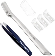 Tweezerman Exclusive Eyebrow Razor & Evening Blue 1 Count (Pack of 1), 