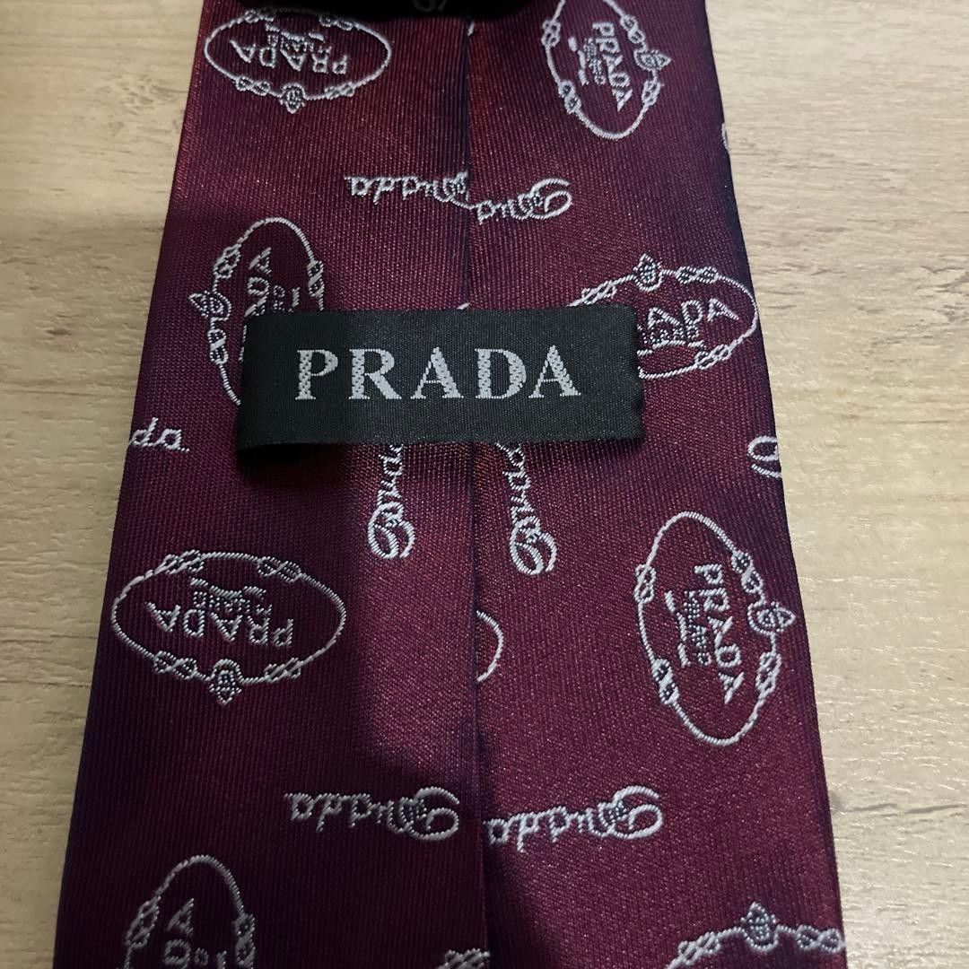 PRADA Red Silk Necktie Logo Pattern Geometric Vintage Luxury 58.3 x 3.5 inches thumbnail 2